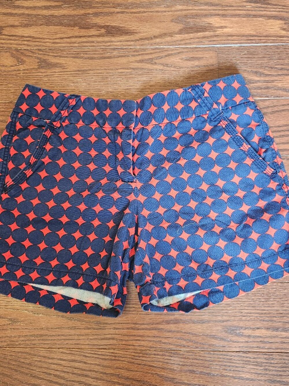 J Crew Shorts Women Retro Geometric Sz 6 City Fit Red Blue Diamond Preppy Casual